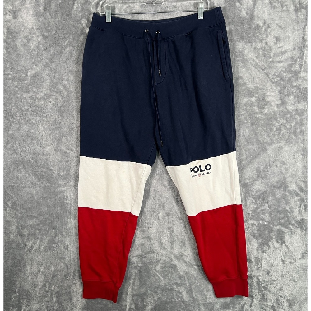 Polo by Ralph Lauren Navy White Red Colorblock Jogger Sweatpants